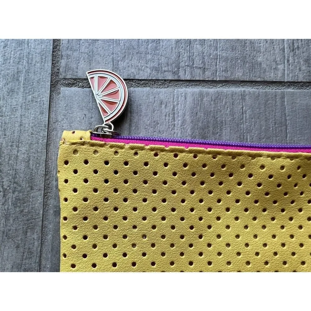 IPSY Yellow Perforated Zipper Pouch Makeup Bag Travel Case Wallet Clutch NEW